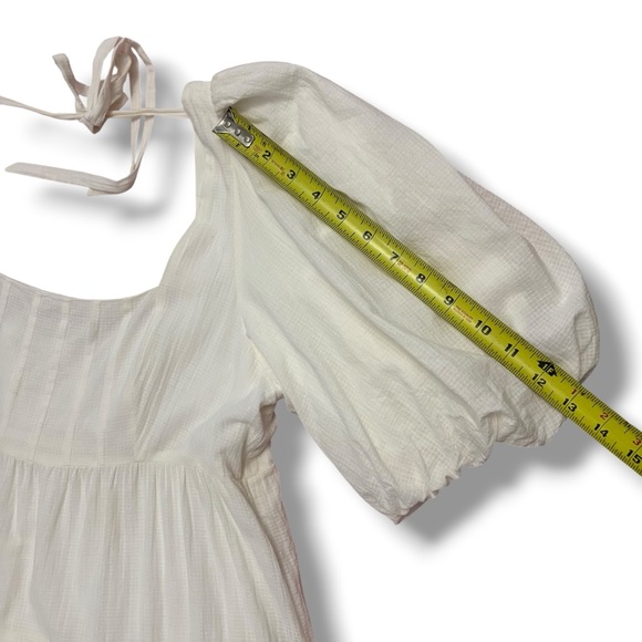 Anthropologie Cream Off-White Square-Neck Puff-Sleeve Tiered Dress – Large - Picture 4 of 10